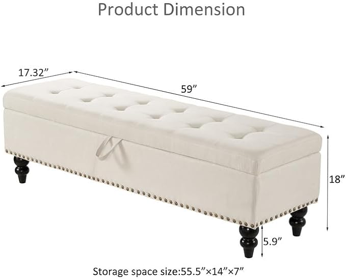 Upholstery ottoman with storage wooden legs