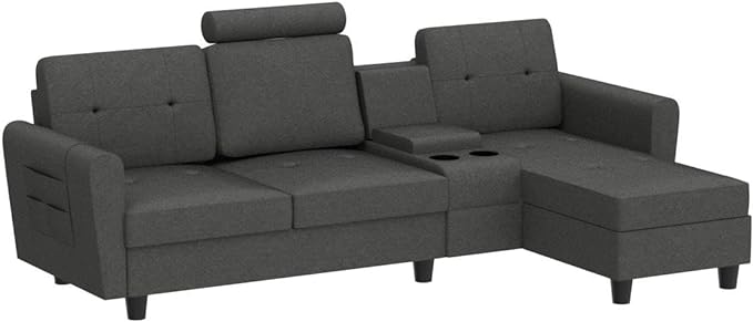 L shape sofa with glass holden & storage / center seat with headrest / Fiber legs