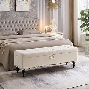 Upholstery ottoman with storage wooden legs