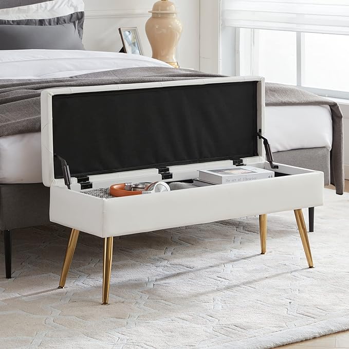 upholstery ottoman with storage with SS Golden legs