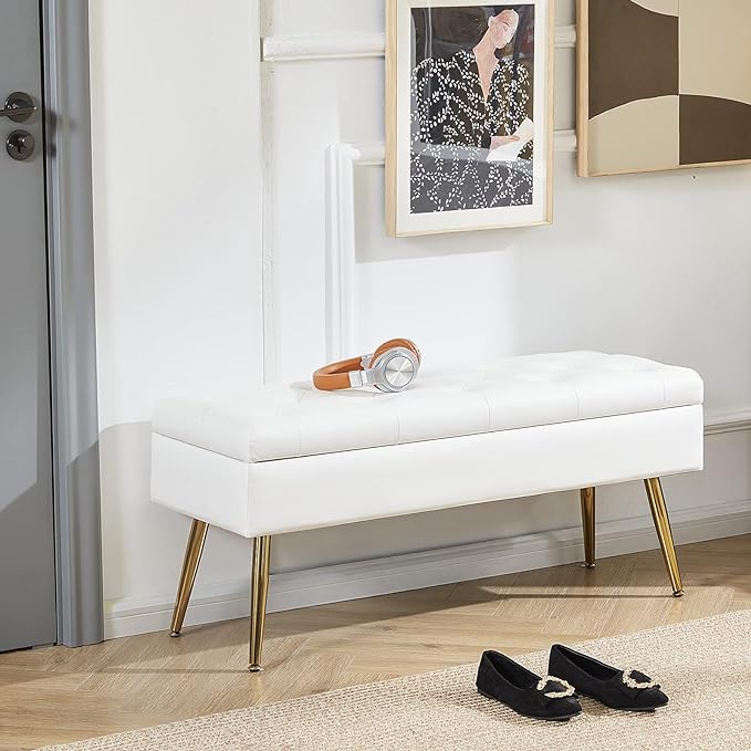 upholstery ottoman with storage with SS Golden legs