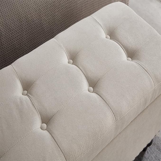 Upholstery ottoman with storage wooden legs