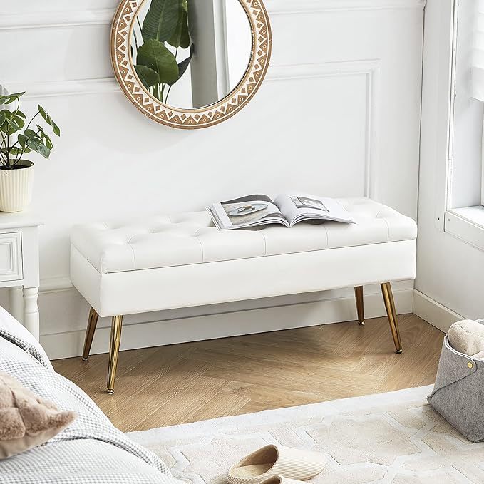 upholstery ottoman with storage with SS Golden legs