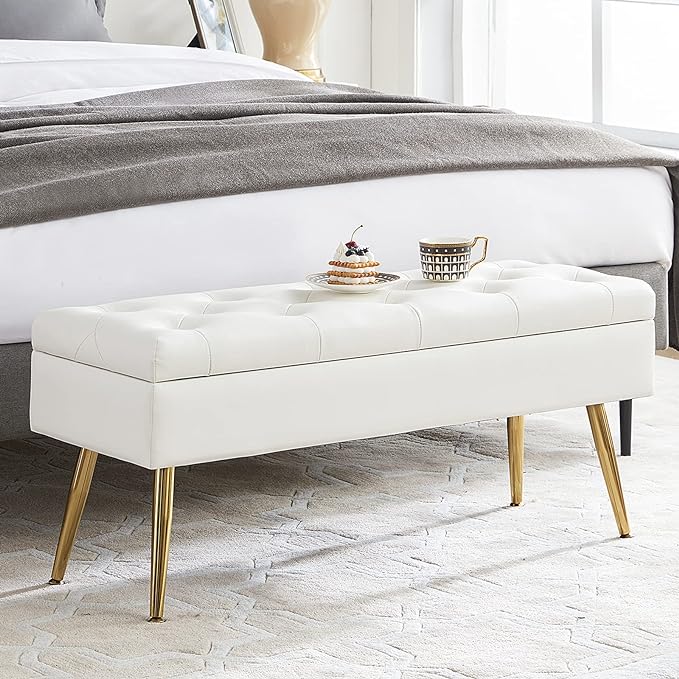 upholstery ottoman with storage with SS Golden legs
