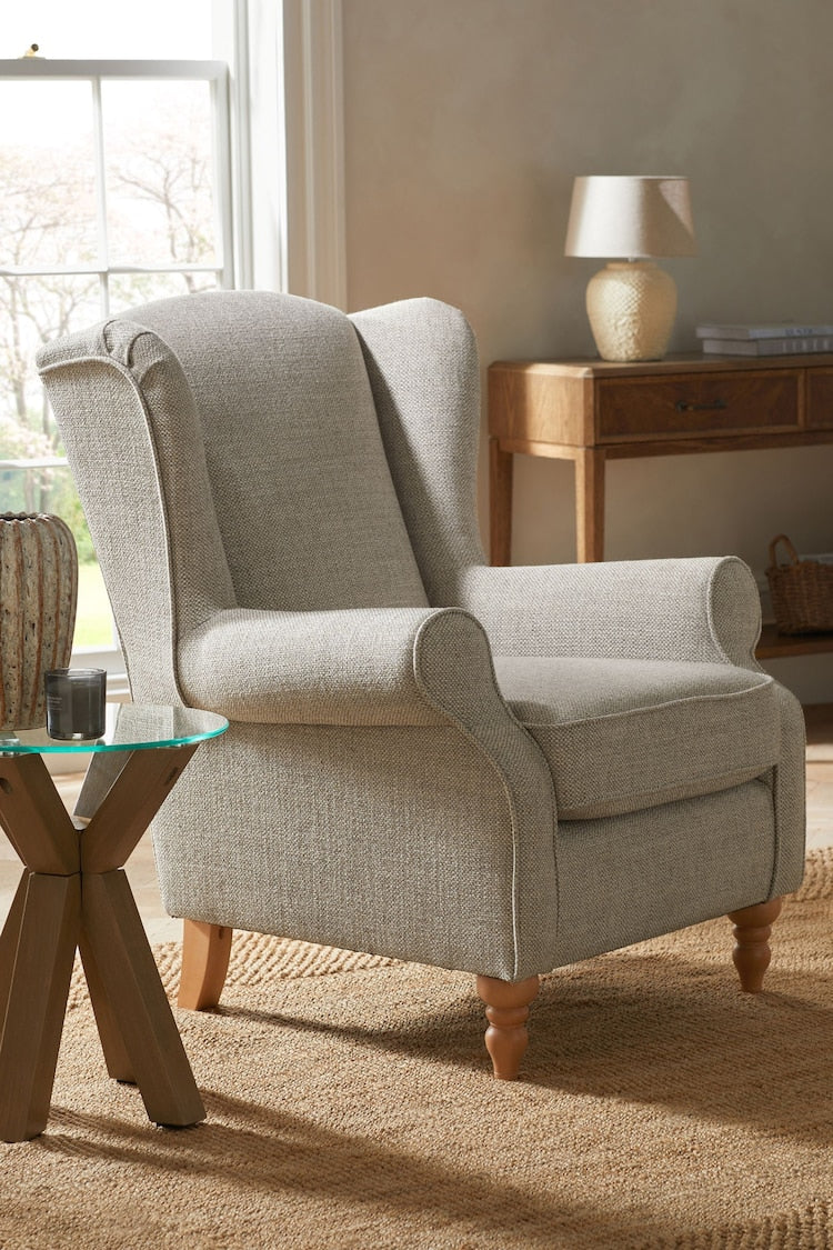 upholstery wing chair with wooden legs