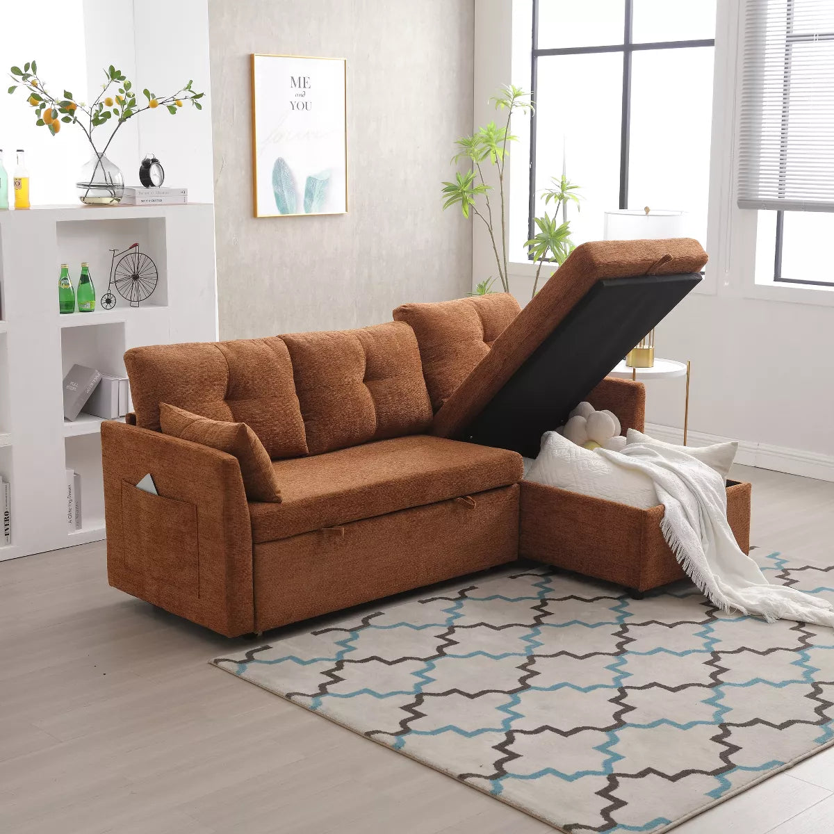 L Shape sofa cum bed with storage